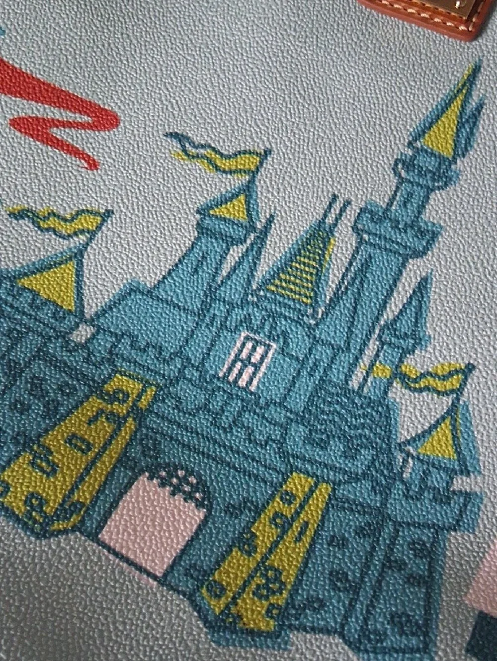 Disney Parks Dooney & Bourke Mint Castle Print Tote with Brown Leather Trim